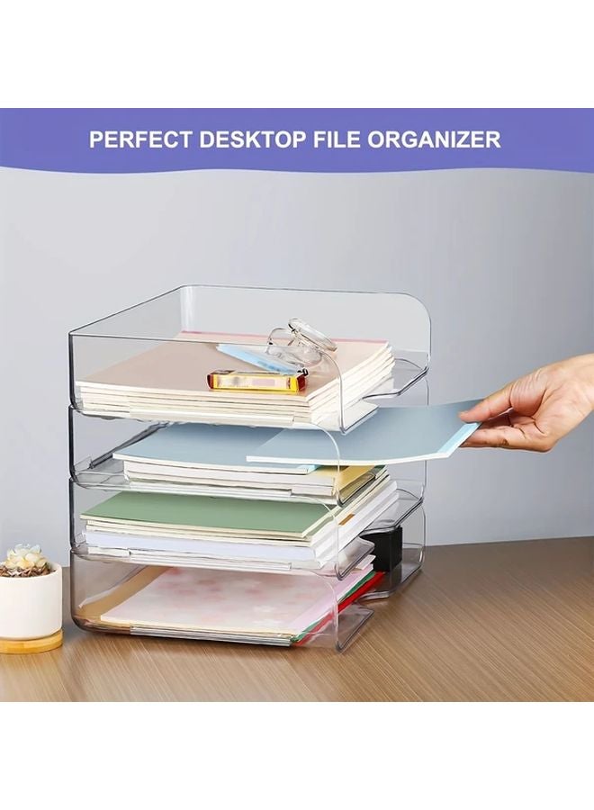 4pcs Clear Stackable Letter Trays A4 Size Desktop Organizer For Office Documents - Image 5